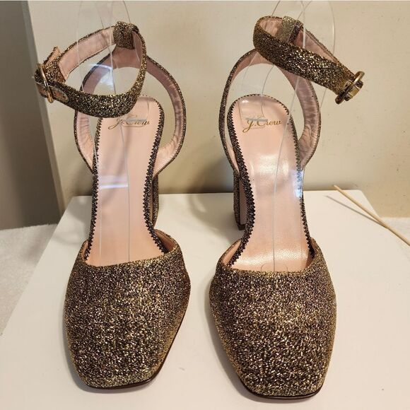 NWT J.Crew "Harlow" Gold Lurex Over Leather Ankle Strap Pumps Sz.8.5 $248 - Picture 3 of 9